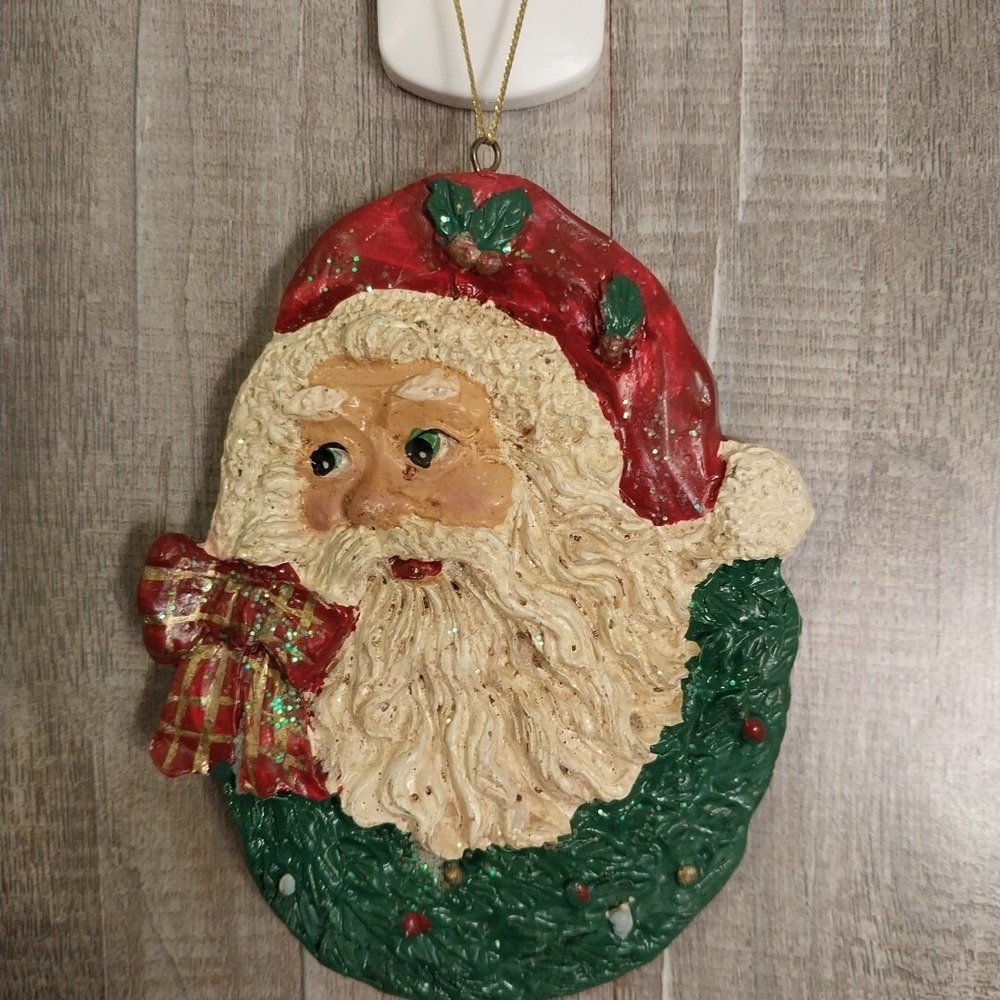 Old World Santa Claus Two Side Head Hanging Resin Ornament  4.3" Nonbreakable